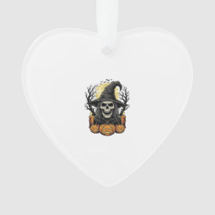 Vintage Skull Witch Halloween Pumpkin Vector Desig Ornament