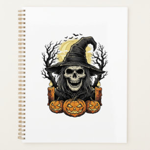 Vintage Skull Witch Halloween Pumpkin Vector Desig Planner