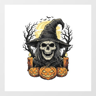 Vintage Skull Witch Halloween Pumpkin Vector Desig Window Cling