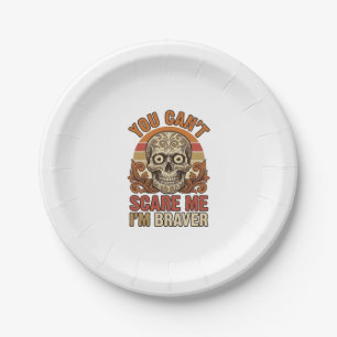 Vintage Skull You Can’t Scare Me Halloween Shirt D Paper Plate