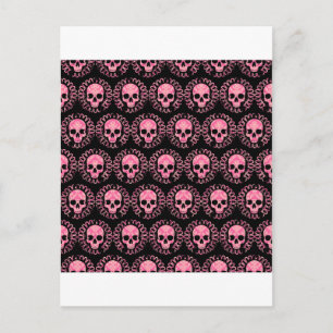 Vintage Skulls Pink and Black Postcard
