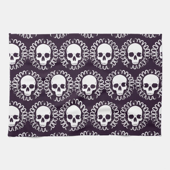 Vintage Skulls Purple and White Tea Towel (Horizontal)