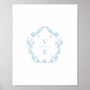 Vintage Sky Blue Monogram Wedding Crest Poster