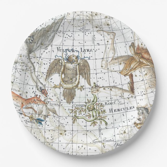 Vintage Sky Map Constellation of Hercules Paper Plate (Front)