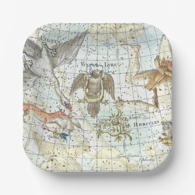 Vintage Sky Map Constellation of Hercules  Paper Plate (Front)