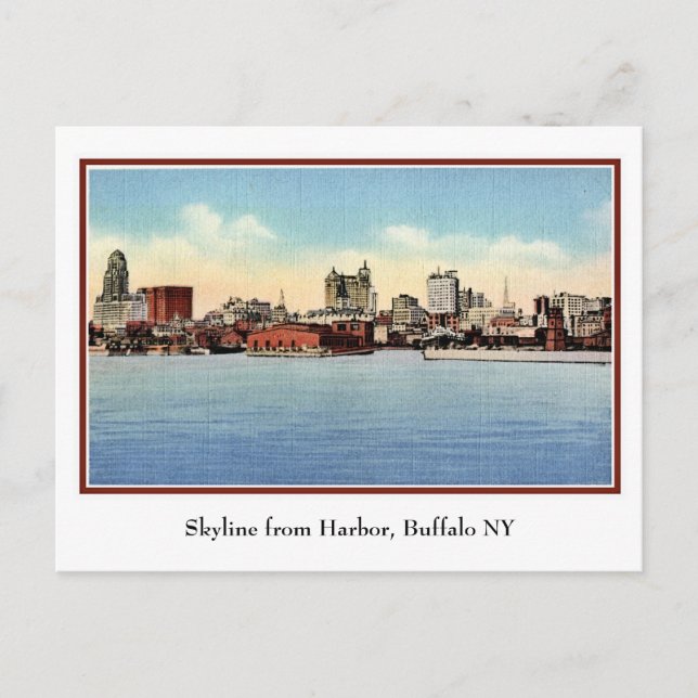 Vintage Skyline From Harbour, Buffalo NY Postcard (Front)