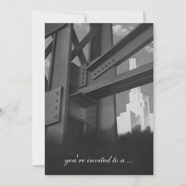 Vintage Skyscraper Building, Retirement Invitation (Front)