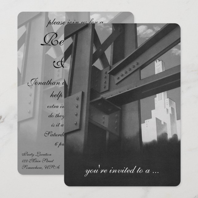 Vintage Skyscraper Building, Retirement Party Invitation (Front/Back)