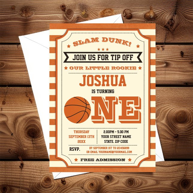 Vintage Slam Dunk 1st Birthday Ticket Invitation (Creator Uploaded)