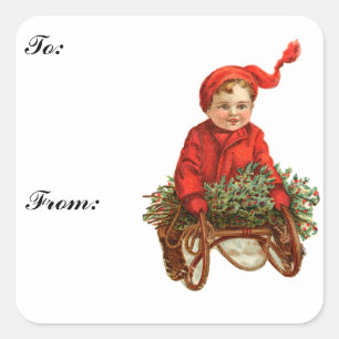 Vintage Sled and Child Gift Tag Sticker