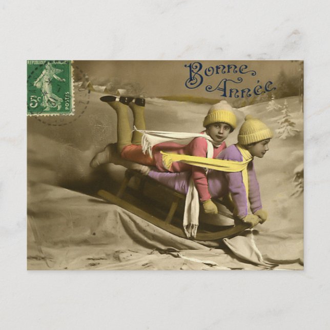 Vintage Sled Christmas Postcard (Front)
