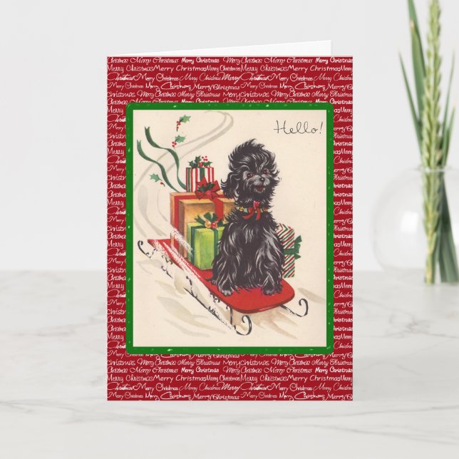 Vintage Sled & Dog Holiday Card (Front)