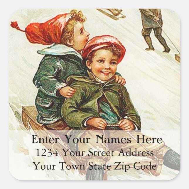 Vintage Sledding Children Christmas Address Label (Front)