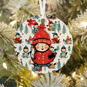  Vintage Sledding Children Personalized Christmas Metal Tree Decoration