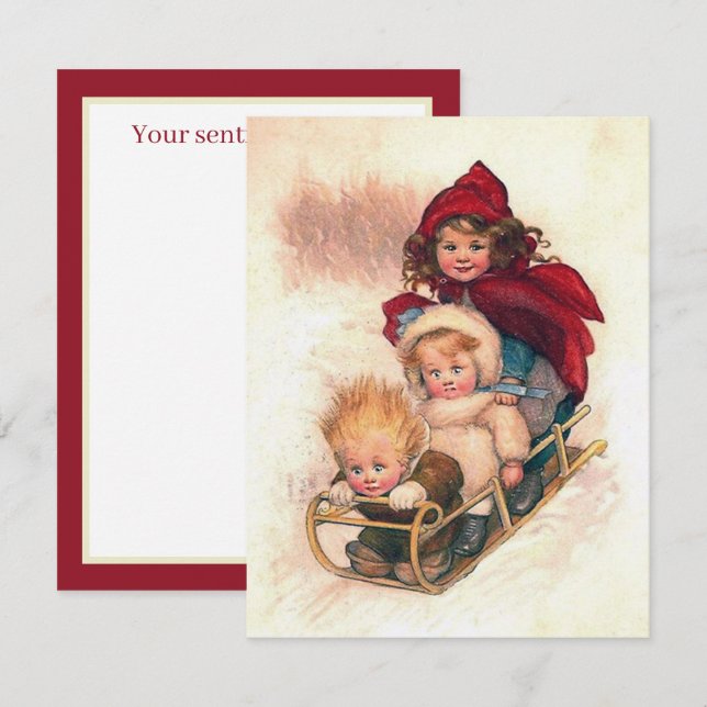 vintage sledding Christmas add sentiment kids (Front/Back)