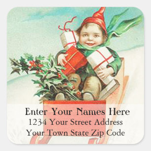Vintage Sledding With Presents Address Label