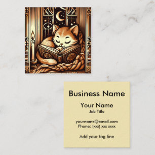 Vintage Sleeping Art Deco Style Cat With A Book Square Business Card