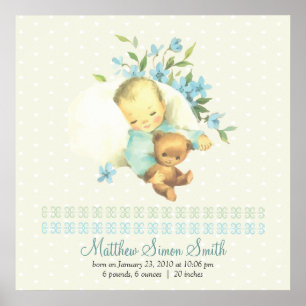 Vintage Sleeping Baby Personalised Birth Poster