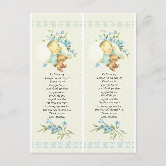 Vintage Sleeping Baby Shower Custom Favour Tag Postcard (Front)