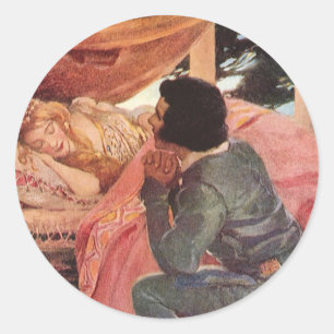 Vintage Sleeping Beauty by Jessie Willcox Smith Classic Round Sticker