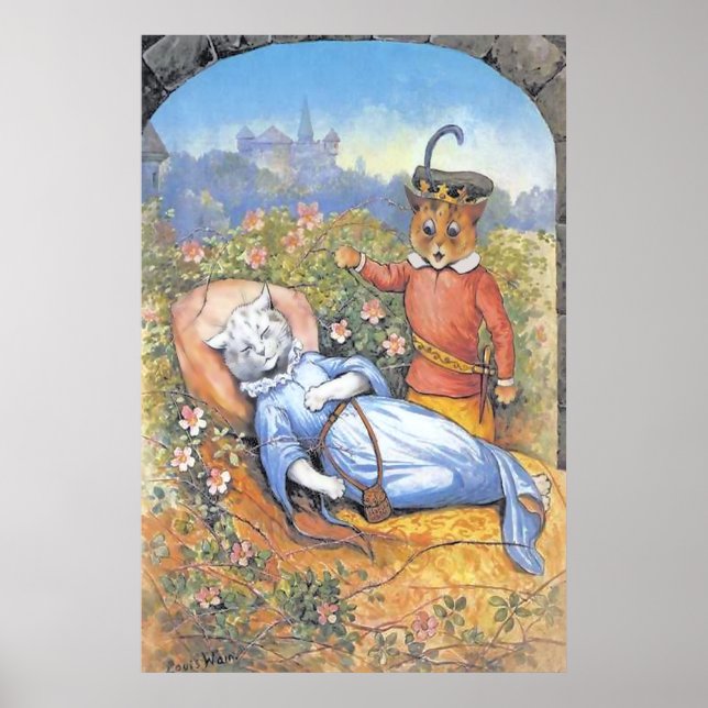 Vintage Sleeping Beauty Cat Poster Print (Front)