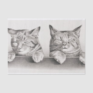 Vintage Sleeping Cats Lithograph, 1874 Decoupage Tissue Paper