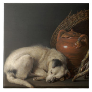 Vintage Sleeping Dog by Gerrit Dou Tile