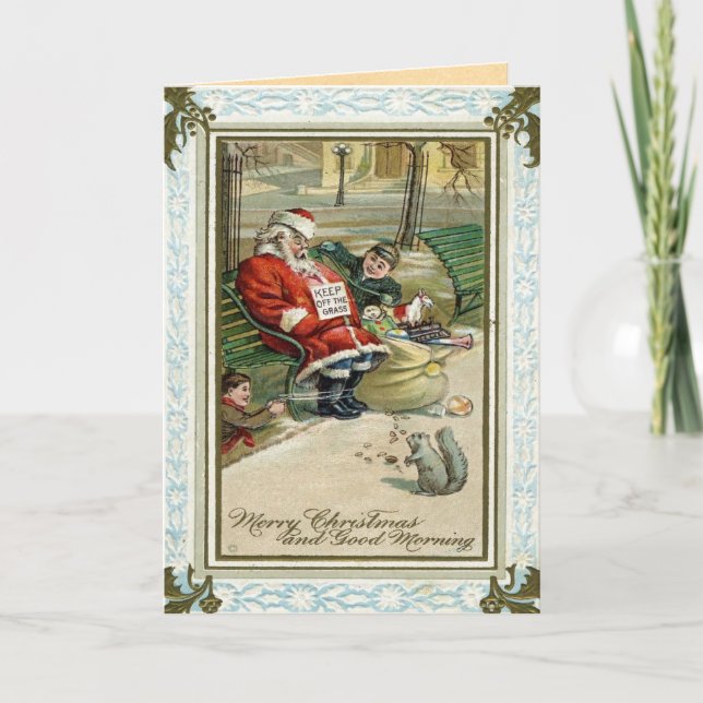 Vintage Sleeping Santa Christmas Card (Front)