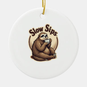 Vintage Sleepy Sloth Coffee Lover Cute Retro Shirt Ceramic Tree Decoration