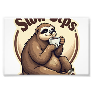 Vintage Sleepy Sloth Coffee Lover Cute Retro Shirt Photo Print