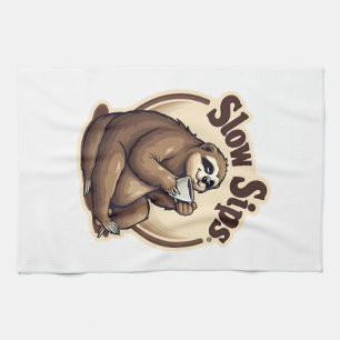Vintage Sleepy Sloth Coffee Lover Cute Retro Shirt Tea Towel