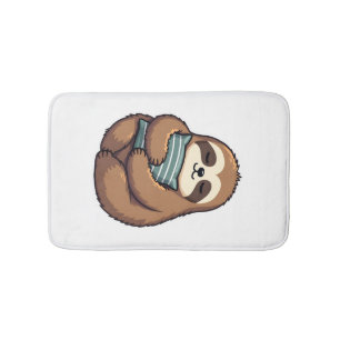 Vintage Sleepy Sloth Cosy Pillow Illustration 2 Bath Mat