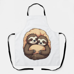 Vintage Sleepy Sloth Couple Cosy Bed Graphic 2 Apron