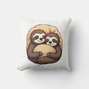 Vintage Sleepy Sloth Couple Cosy Bed Graphic 2 Cushion