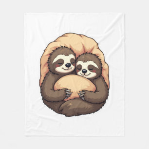 Vintage Sleepy Sloth Couple Cosy Bed Graphic 2 Fleece Blanket