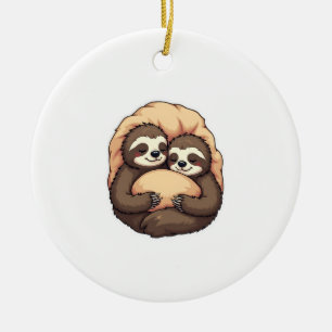 Vintage Sleepy Sloth Couple Cozy Bed Graphic 2 Ceramic Tree Decoration
