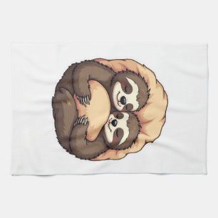 Vintage Sleepy Sloth Couple Cozy Bed Graphic 2 Tea Towel