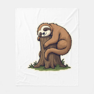 Vintage Sleepy Sloth Forest Log Cute Animal Art 2 Fleece Blanket