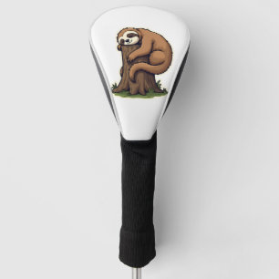 Vintage Sleepy Sloth Forest Log Cute Animal Art 2 Golf Head Cover