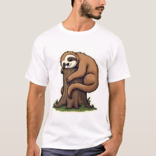 Vintage Sleepy Sloth Forest Log Cute Animal Art 2 T-Shirt