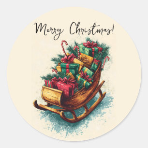 Vintage Sleigh Filled with Christmas Presents Classic Round Sticker