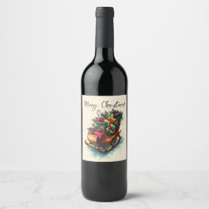 Vintage Sleigh Filled with Christmas Presents Wine Label
