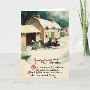 Vintage Sleigh Ride Christmas Greeting Card