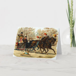 Vintage Sleigh Ride Christmas Greetings Holiday Card