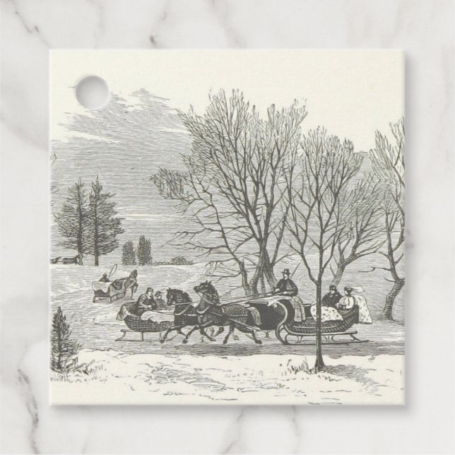 Vintage Sleigh Ride Engraving Favour Tags (Front)