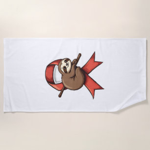 Vintage Sloth Awareness Ribbon Support Vector Art  Beach Towel
