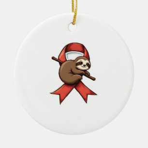 Vintage Sloth Awareness Ribbon Support Vector Art  Ceramic Tree Decoration
