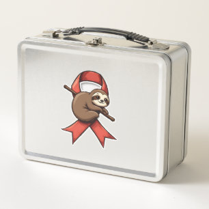 Vintage Sloth Awareness Ribbon Support Vector Art  Metal Lunch Box