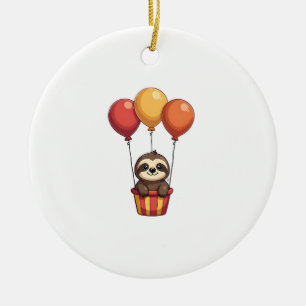 Vintage Sloth Balloons Retro Cute Animal Design 2 Ceramic Tree Decoration