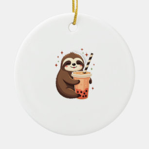 Vintage Sloth Boba Cute Retro Tea Lover 2 Ceramic Tree Decoration